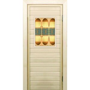 Дверь для бани со стеклом (40*60) Восточные мотивы", 19070см, коробка из осины