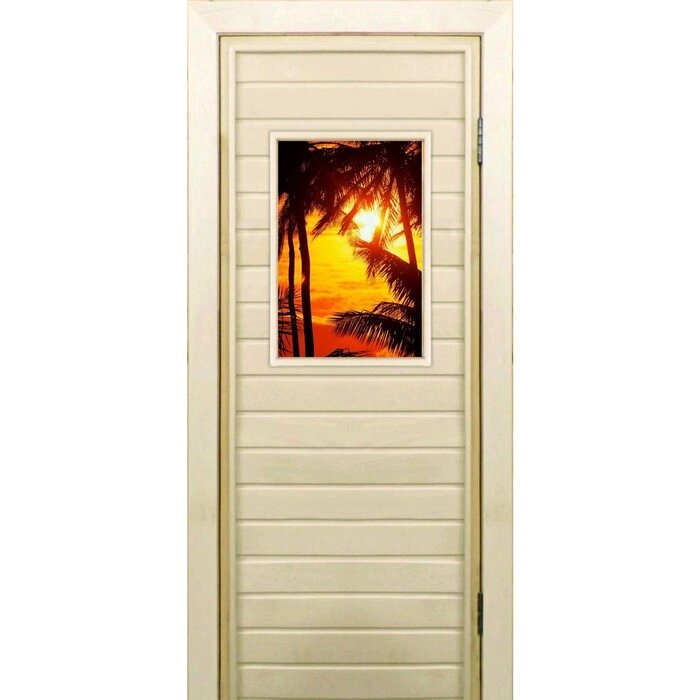 Дверь для бани со стеклом (40*60), "Закат", 18070см, коробка из осины от компании Интернет-гипермаркет «MALL24» - фото 1