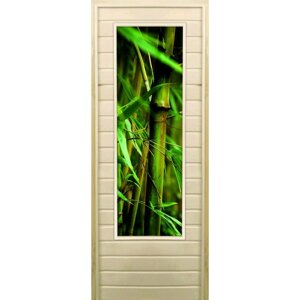 Дверь для бани со стеклом (43*129) Бамбук-1", 17070см, коробка из осины
