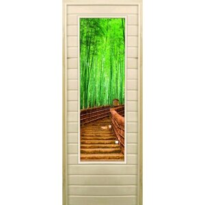 Дверь для бани со стеклом (43*129) Бамбук-3", 18070см, коробка из осины