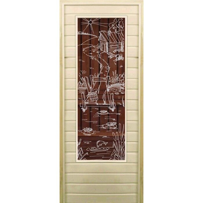 Дверь для бани со стеклом (43*129), "Банька" бронза, 18070см, коробка из осины от компании Интернет-гипермаркет «MALL24» - фото 1