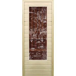 Дверь для бани со стеклом (43*129) Банька" бронза, 18070см, коробка из осины
