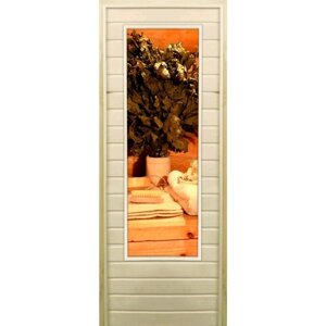 Дверь для бани со стеклом (43*129) Банные радости", 19070см, коробка из осины