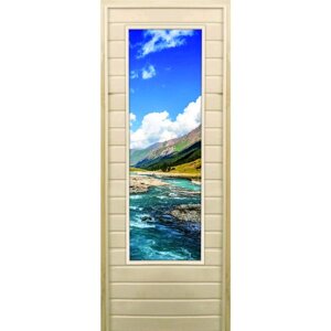 Дверь для бани со стеклом (43*129) Долина", 17070см, коробка из осины
