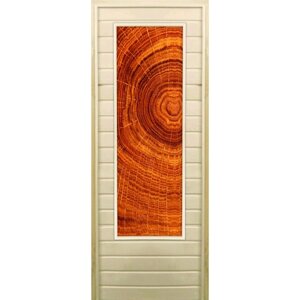 Дверь для бани со стеклом (43*129) Кольца", 18070см, коробка из осины