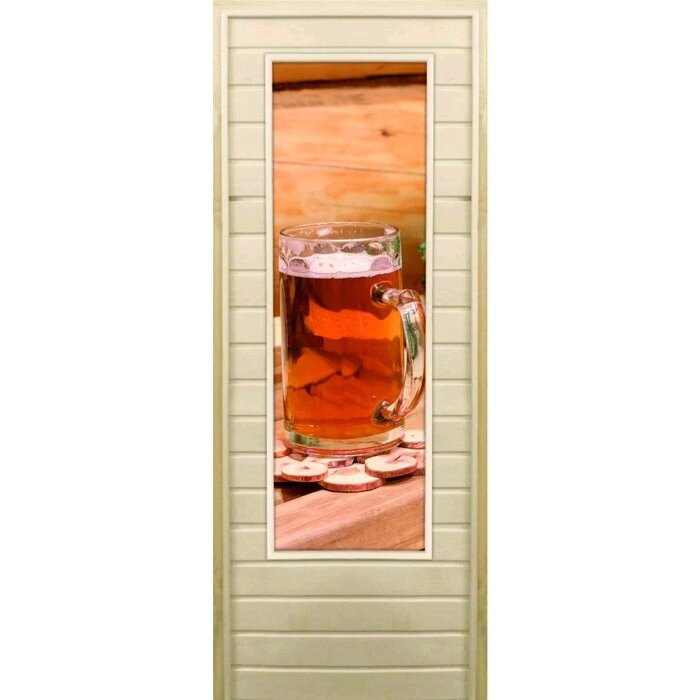 Дверь для бани со стеклом (43*129), "Кружка", 17070см, коробка из осины от компании Интернет-гипермаркет «MALL24» - фото 1