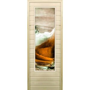 Дверь для бани со стеклом (43*129) Кружка пенного", 18070см, коробка из осины