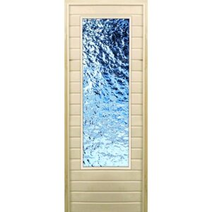 Дверь для бани со стеклом (43*129) Лёд", 18070см, коробка из осины