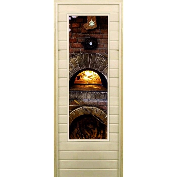 Дверь для бани со стеклом (43*129), "Печь", 17070см, коробка из осины от компании Интернет-гипермаркет «MALL24» - фото 1