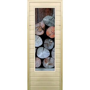 Дверь для бани со стеклом (43*129) Поленница-2", 18070см, коробка из осины