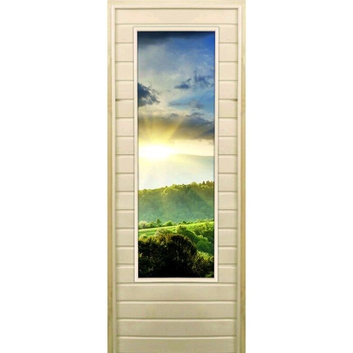 Дверь для бани со стеклом (43*129), "Природа", 17070см, коробка из осины от компании Интернет-гипермаркет «MALL24» - фото 1