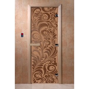Дверь для сауны "Хохлома", коробка 190 70 см, левая, цвет матовая бронза