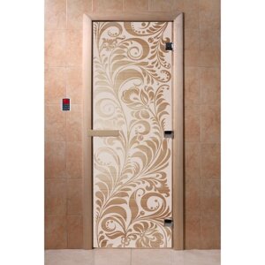 Дверь "Хохлома", размер коробки 190 70 см, правая, цвет сатин