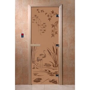 Дверь "Камышовый рай", размер коробки 190 70 см, левая, цвет матовая бронза