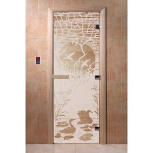 Дверь "Лебединое озеро", размер коробки 190 70 см, левая, цвет сатин