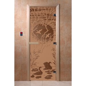 Дверь "Лебединое озеро", размер коробки 200 80 см, левая, цвет матовая бронза