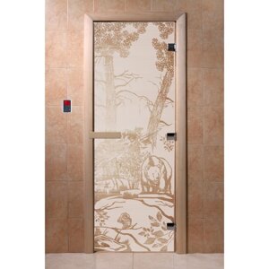 Дверь "Мишки", размер коробки 190 70 см, левая, цвет сатин