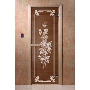 Дверь "Розы", размер коробки 190 70 см, 6 мм, 2 петли, левая, цвет бронза
