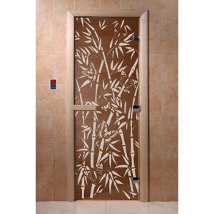 Дверь стеклянная "Бамбук и бабочки", размер коробки 190 70 см, 8 мм, левая
