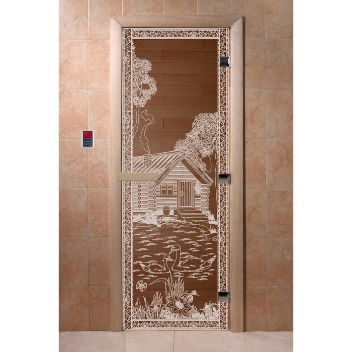 Дверь стеклянная "Банька в лесу", размер коробки 190  70 см, 8 мм, бронза от компании Интернет-гипермаркет «MALL24» - фото 1