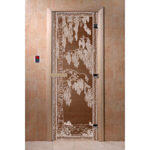Дверь стеклянная "Берёзка", размер коробки 190 70 см, 8 мм, левая, цвет бронза