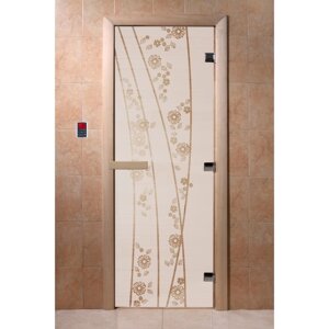 Дверь "Весна цветы", размер коробки 190 70 см, левая, цвет сатин