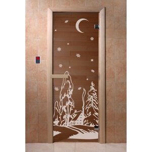 Дверь "Зима", размер коробки 190 70 см, 6 мм, 2 петли, правая, цвет бронза