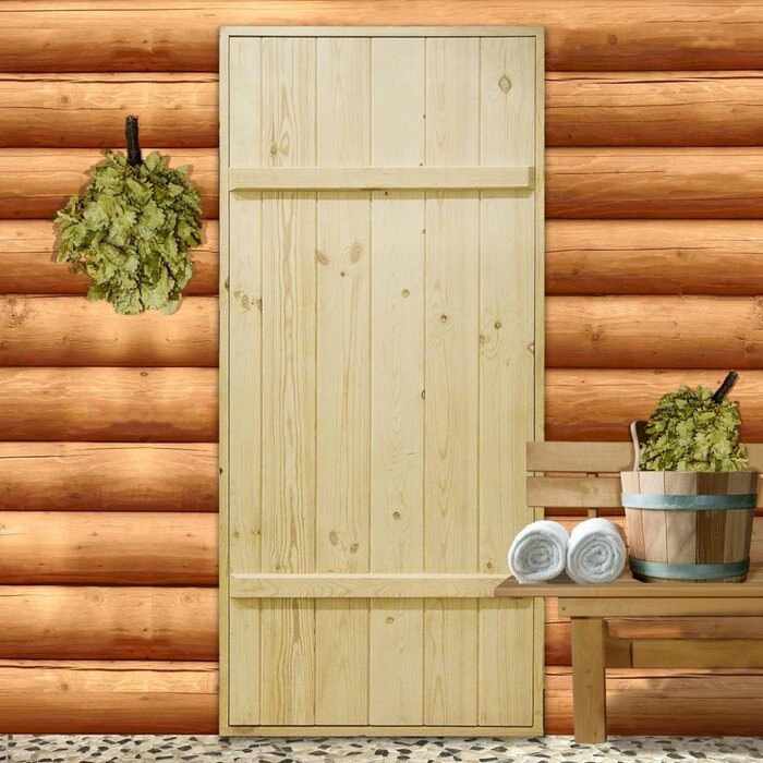Дверной блок для бани, 16080см, из сосны, на клиньях, массив, "Добропаровъ" от компании Интернет-гипермаркет «MALL24» - фото 1