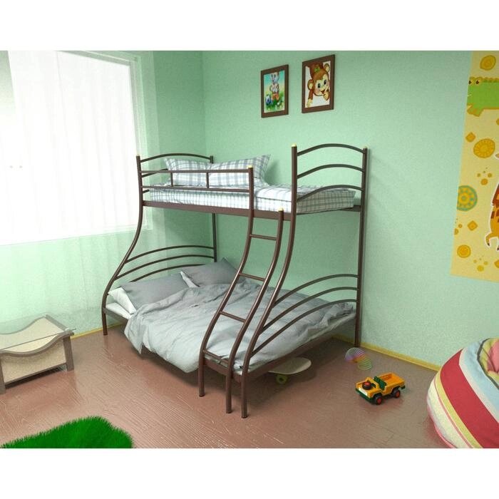 Двухъярусная кровать "Глория", 120  200 см, металл, лестница справа, цвет коричневый от компании Интернет-гипермаркет «MALL24» - фото 1
