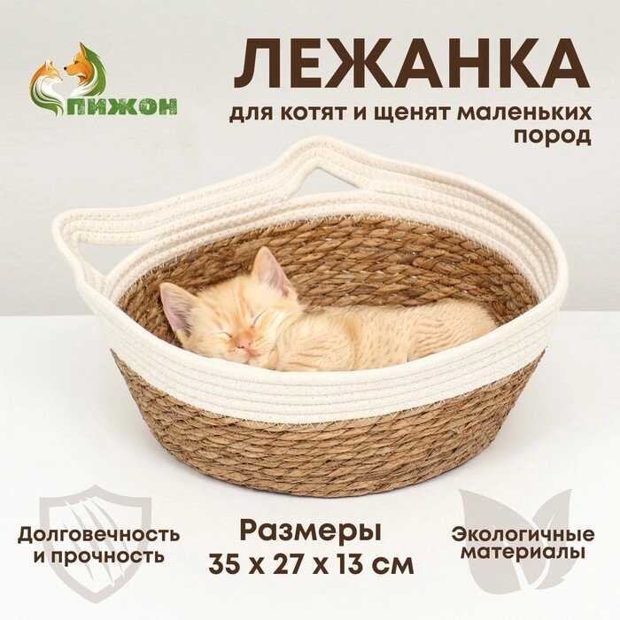 Экологичный лежак  для животных  (хлопок+рогоз),  35 х 27 х 13 см, вес до 8 кг, белая от компании Интернет-гипермаркет «MALL24» - фото 1