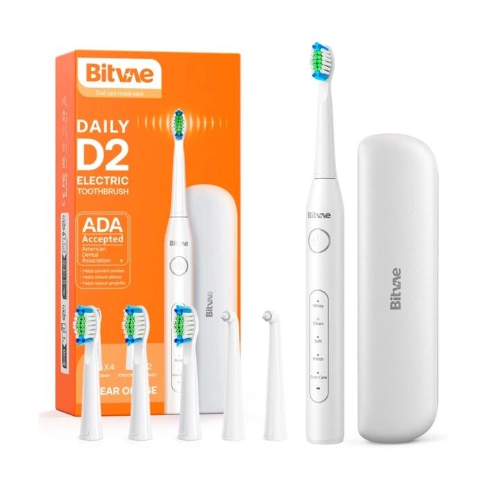 Электрическая зубная щетка Bitvae D2 Daily Toothbrush, звуковая, 40000 дв/мин, 4 насадки от компании Интернет-гипермаркет «MALL24» - фото 1