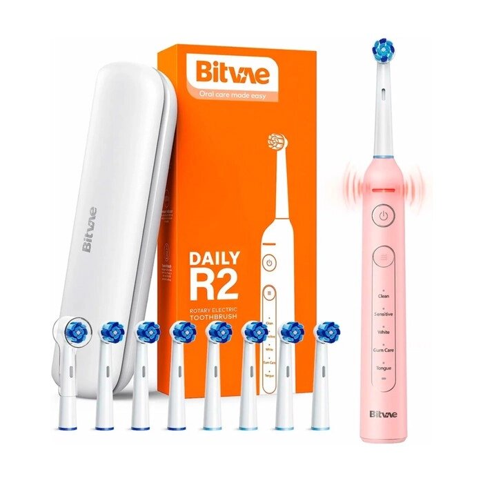 Электрическая зубная щетка Bitvae R2 Rotary E- Toothbrush, вибрационная, от АКБ, розовая от компании Интернет-гипермаркет «MALL24» - фото 1