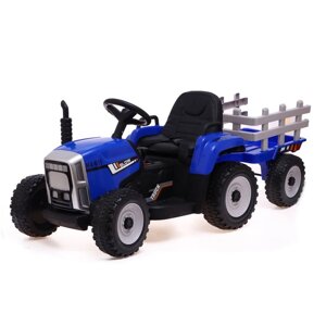 Электромобиль "Трактор", с прицепом, EVA колеса, кожаное сидение, цвет синий