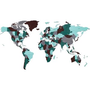 EWA Деревянная Карта Мира настенная, объемная 3 уровня, цвет изумуруд