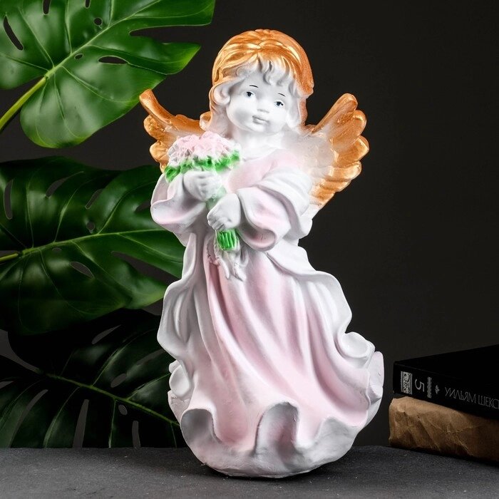Фигура "Ангел в платье с букетом" бело-розовый 20х21х36см от компании Интернет-гипермаркет «MALL24» - фото 1