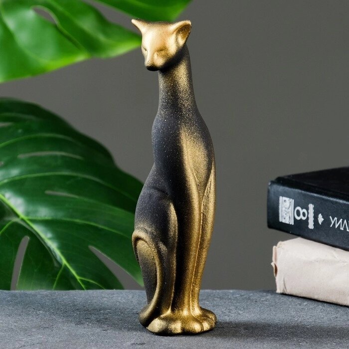 Фигура "Кошка Багира" наклоненная подпал черная/золото 5520см 008 от компании Интернет-гипермаркет «MALL24» - фото 1