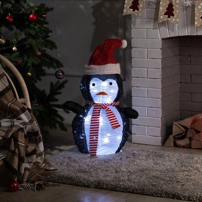 Фигура светодиодная "Пингвин в колпачке" 60 см, 40 LED, 220V, БЕЛЫЙ от компании Интернет-гипермаркет «MALL24» - фото 1