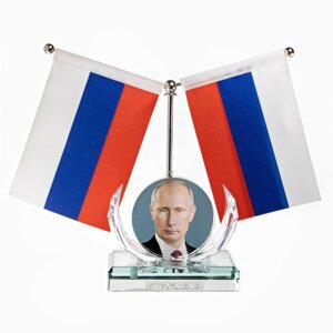 Флаг "Президент" настольный, с двумя флажками 8 х 11 см и фото, 17 х 16.5 см