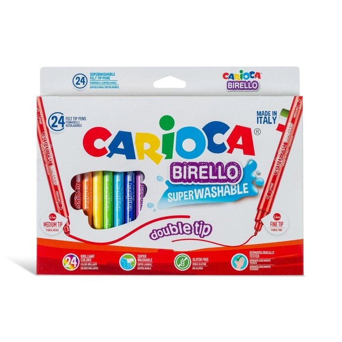 Фломастеры двусторонние 24 цвета, Carioca Birello 2.6/4.7 мм, в картонной коробке от компании Интернет-гипермаркет «MALL24» - фото 1