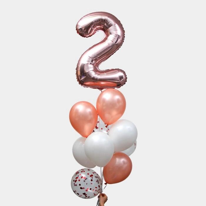 Фонтан из шаров "2 годика", для девочки, с конфетти, латекс, фольга, 10 шт. от компании Интернет-гипермаркет «MALL24» - фото 1