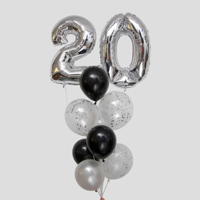 Фонтан из шаров "20 лет", латекс, фольга, 11 шт. от компании Интернет-гипермаркет «MALL24» - фото 1