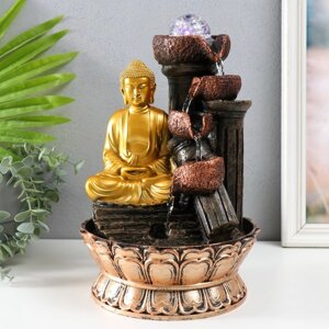 Фонтан настольный с подсветкой "Золотой будда и фонтан из сломанных колонн" 20,5х20,5х30 см 968017