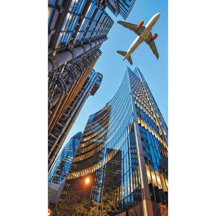 Фотообои "Самолет над небоскребами" 1-А-159 (1 полотно), 150х270 см от компании Интернет-гипермаркет «MALL24» - фото 1