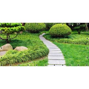 Фотосетка, 314 155 см, с фотопечатью, люверсы шаг 0.3 м, "Японский сад"