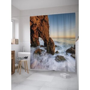 Фотоштора для ванной JoyArty "Скала в пенном море", размер 180 х 200 см
