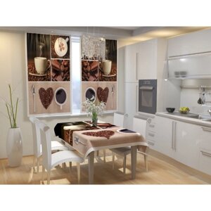 Фотошторы для кухни "Кофейное настроение", размер 150 180 см, габардин