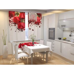 Фотошторы для кухни "Праздничные розы", размер 150 180 см, габардин