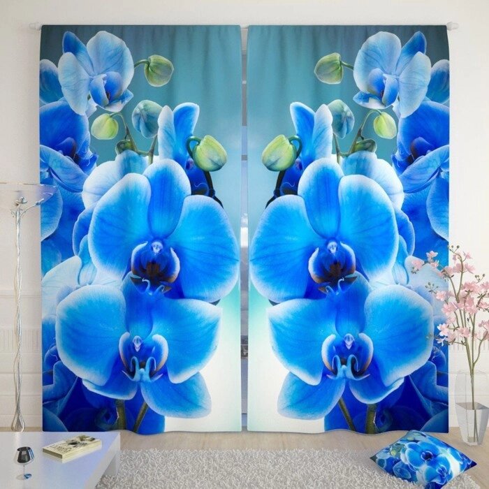 Фотошторы "Голубая орхидея", размер 150х260 см-2 шт., габардин от компании Интернет-гипермаркет «MALL24» - фото 1