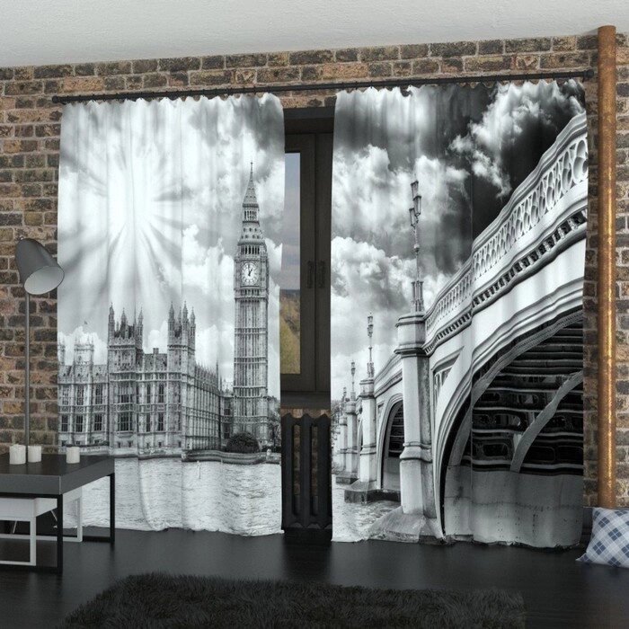 Фотошторы "Лондон, чёрно-белый", размер 150х260 см-2 шт., габардин от компании Интернет-гипермаркет «MALL24» - фото 1