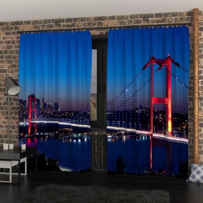 Фотошторы "Вечерний мост в Стамбуле", размер 150х260 см, габардин от компании Интернет-гипермаркет «MALL24» - фото 1